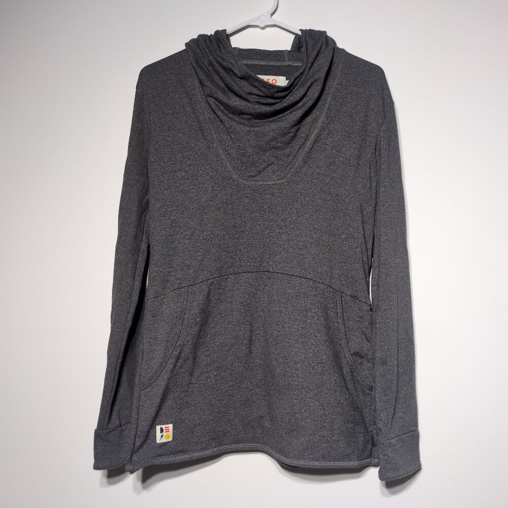 Deso Hooded Shirt Tunic Womens Medium Cowl Neck Gray Open Back Split